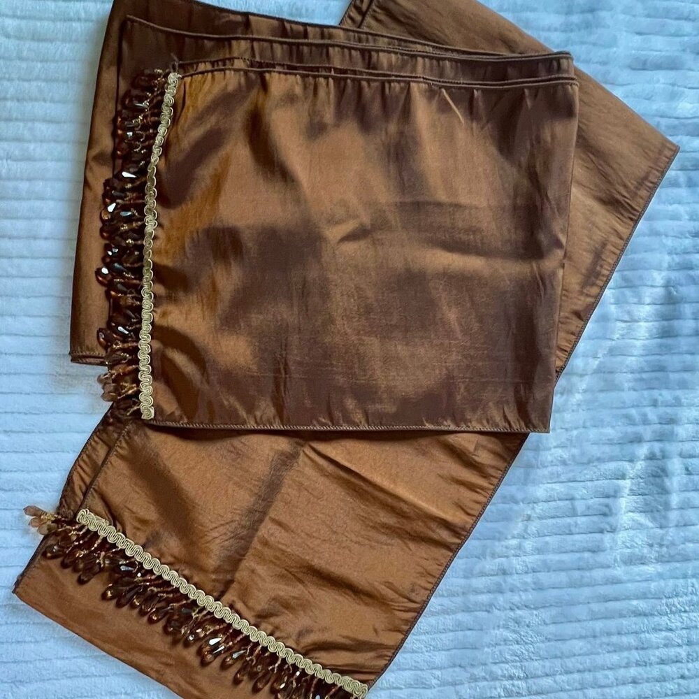 Pair of 2 Brown Beaded Curtain Scarves